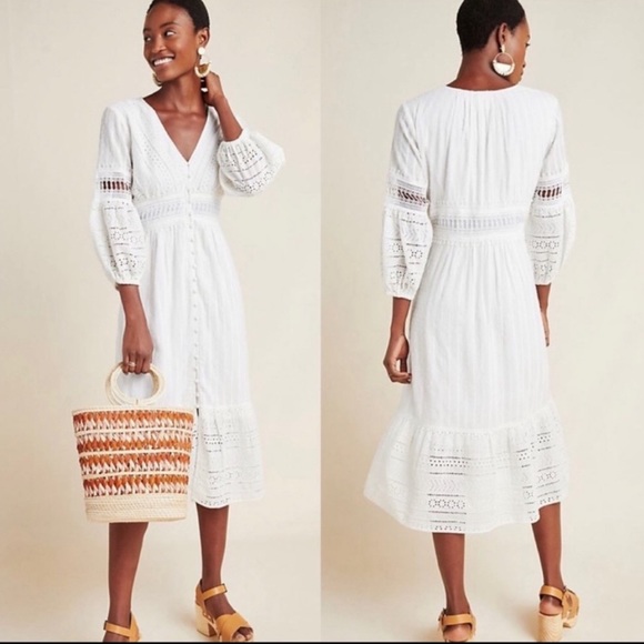 Anthropologie Dresses & Skirts - NEW! Anthropologie Ebba Eyelet white midi dress